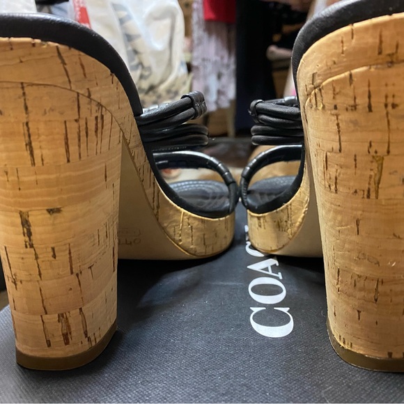 Coach Black Leather and Cork Slip On Sandals - Picture 5 of 7